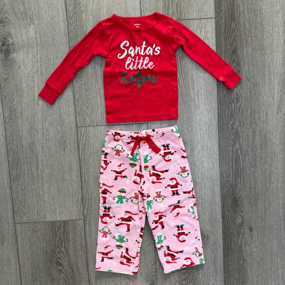 CARTERS 2PC CHRISTMAS LONG SLEEVE TOP AND FLEECE PANTS PAJAMA SET 2T